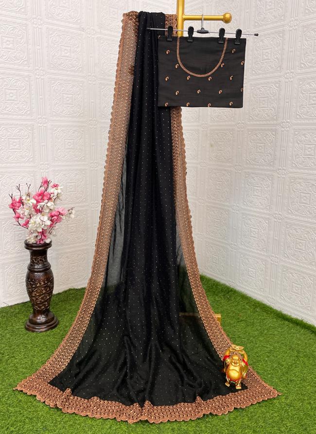 Blooming Vichtra Silk Black Wedding Wear Zari Work Saree